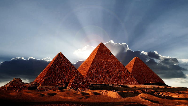 Pyramid, slonca, zachod, piramidy, piasek, HD wallpaper