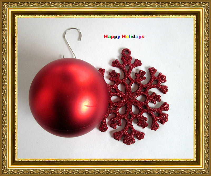 Happy holidays, red, ball, gold, graphy, frame, star, HD wallpaper