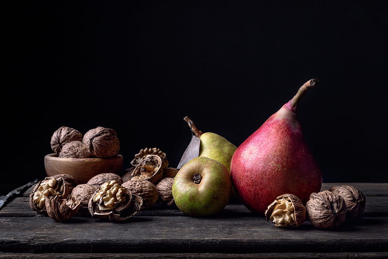 Food, Still Life, Pear, Walnut, HD wallpaper