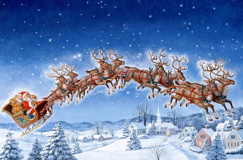 Christmas flight, holidays, santa, christmas, xmas, HD wallpaper