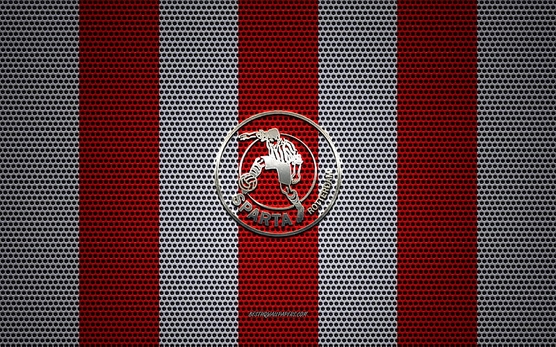 Sparta Rotterdam logo, Dutch football club, metal emblem, red white metal mesh background, Sparta Rotterdam, Eredivisie, Rotterdam, Netherlands, football, HD wallpaper