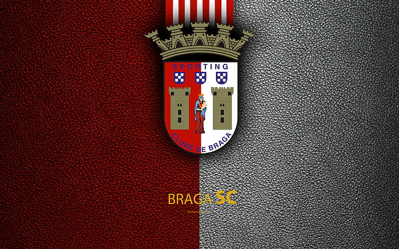 Braga FC leather texture, Liga NOS, Primeira Liga, emblem, logo, Braga, Portugal, football, Portugal Football Championships, HD wallpaper