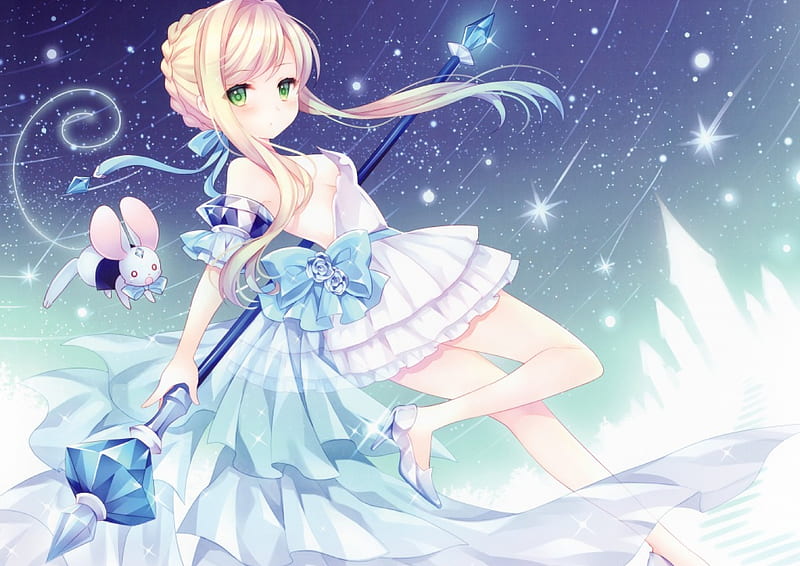 Ice Princess, blonde, magic, cute, fantasy, girl, snow, ice, orginal, princess, blue, HD wallpaper