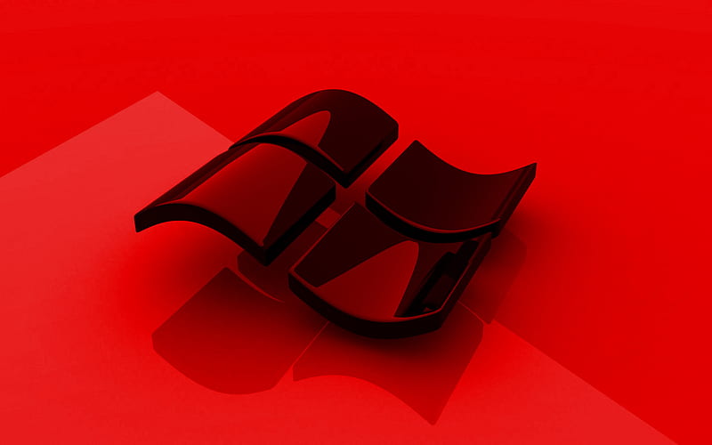 Windows red logo, 3D art, OS, red background, Windows 3D logo, Windows, creative, Windows logo, HD wallpaper
