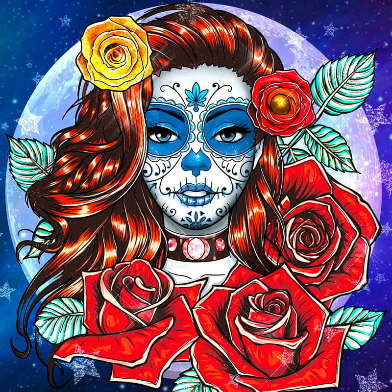 Wallpaper ID 1053856  1080P Day of the Dead Woman Purple Artistic  Girl Sugar Skull Tattoo free download