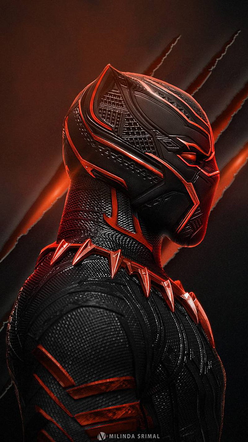 Black panther Red, abstract, black, marvel, panther, red, superhero, theme, HD phone wallpaper