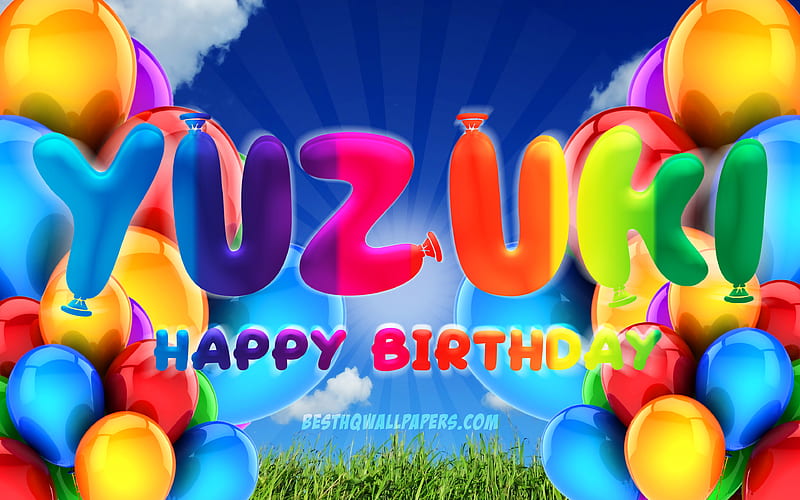 Yuzuki Happy Birtay cloudy sky background, female names, Birtay Party, colorful ballons, Yuzuki name, Happy Birtay Yuzuki, Birtay concept, Yuzuki Birtay, Yuzuki, HD wallpaper