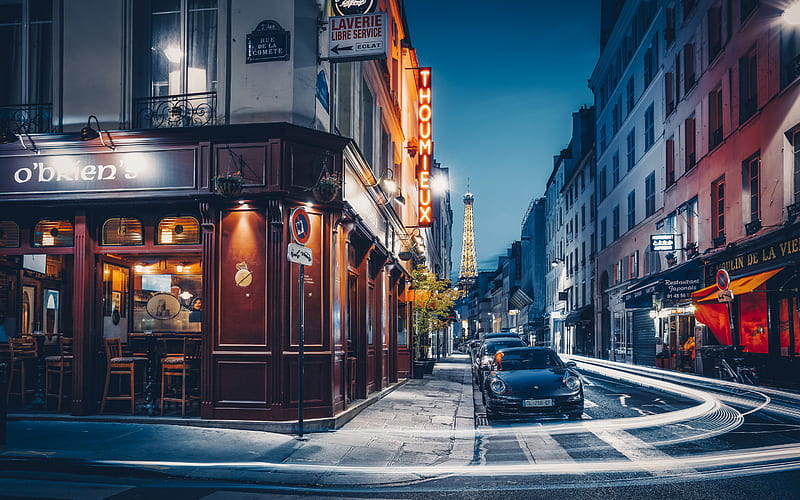 Paris, streets, Eiffel tower, evening, streets of Paris, capital of France, Paris cityscape, France, HD wallpaper