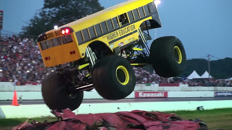 monster truck school bus, school, monster, truck, bus, HD wallpaper