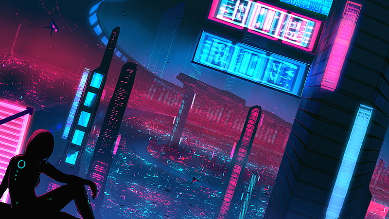 Night Neon Alone Girl Cyberpunk , cyberpunk, artist, artwork, digital-art, HD wallpaper
