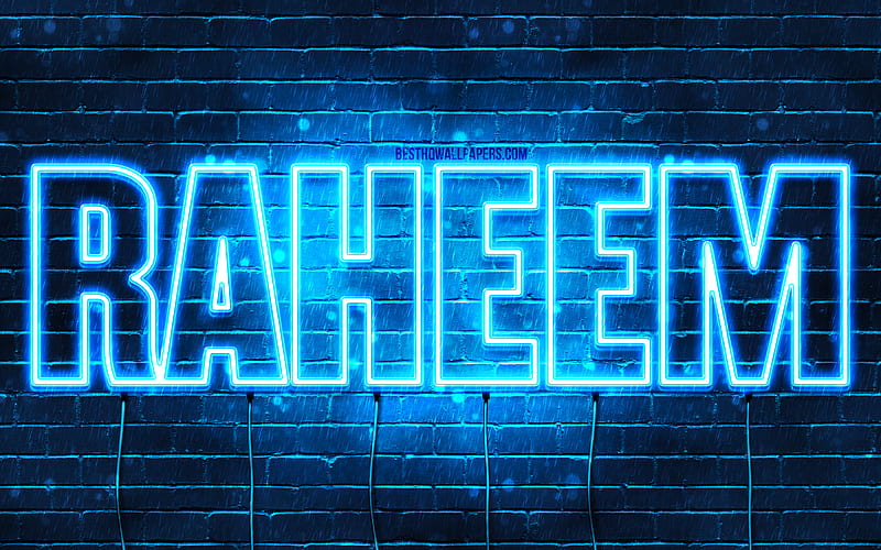 Raheem, , with names, Raheem name, blue neon lights, Happy Birtay Raheem, popular arabic male names, with Raheem name, HD wallpaper