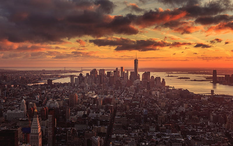 New York, cityscape, American metropolis, morning, sunrise, USA, HD wallpaper