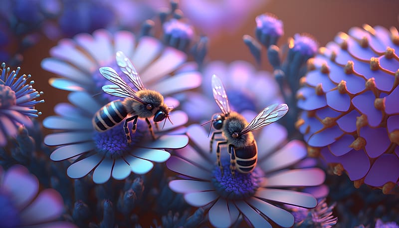 Honey bee on a blue flowers, Dreamy, Natural, Pollination, Wildlife, Bee, HD wallpaper
