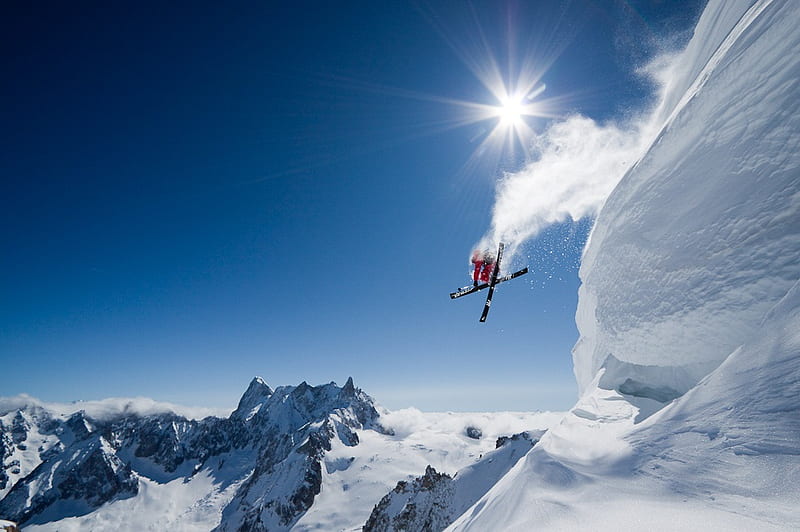 Higher, snow, sunlight, ski, white, sky, blue, HD wallpaper