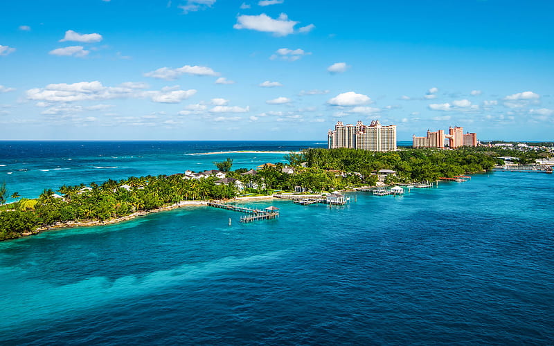 Nassau, Bahamas, tropical islands, beach, palm trees, island, The Bahamas, HD wallpaper