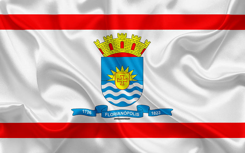 Flag of Florianopolis silk texture, Brazilian city, white red silk flag, Florianopolis flag, Santa Catarina, Brazil, art, South America, Florianopolis, HD wallpaper