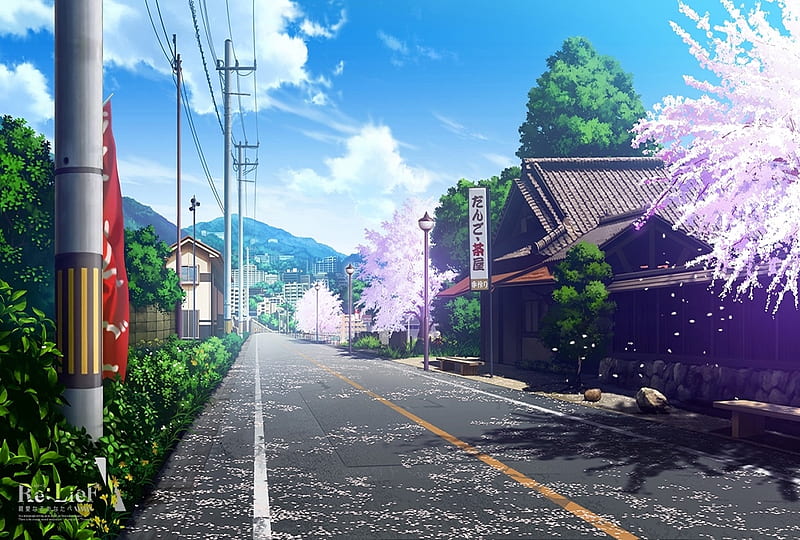 Sakura Way, sakura, japanese, cg, game, spring, cherry blossoms, japan, scenery, street, HD wallpaper