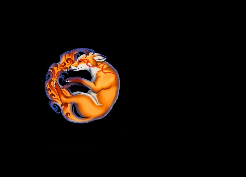 Fox spirit, sleep, vulpe, fox, orange, black, emilia pawlikowska, minimalism, luminos, spirit, fantasy, HD wallpaper