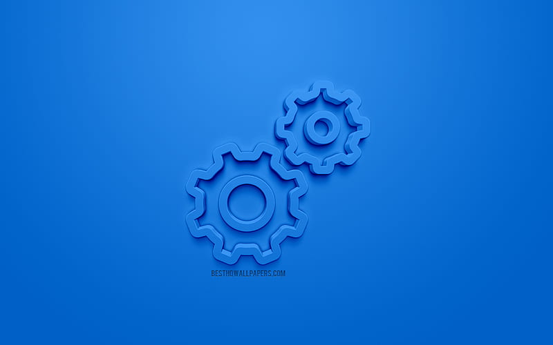 Gear wheels 3d icon, blue background, 3d symbols, Gear wheels, creative 3d art, 3d icons, warning signs cogwheel 3d icon, constructor, HD wallpaper