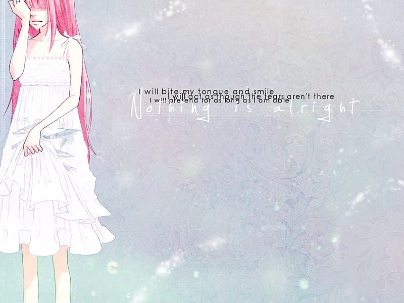 Poor Megurine, vocaloid, crying, anime, sad, white dress, megurine luka, long hair, pink hair, HD wallpaper