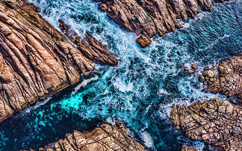 rocks sea, aerial view, Coast, canal, sea waves, R, coast, HD wallpaper