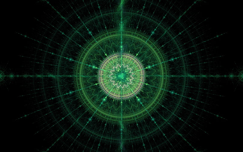 fractal, pattern, circles, lines, green, HD wallpaper