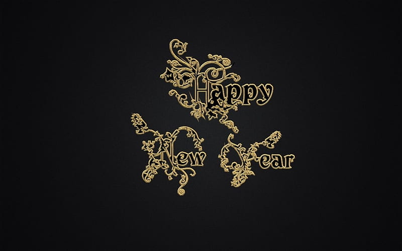 Happy New Year, gold, words, black, hop, HD wallpaper