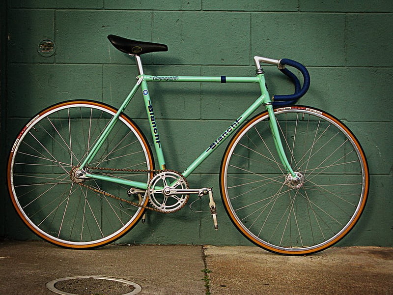 Bianchi bicycle Italy hand-made green in color, chain, pedal, speed, italy, HD wallpaper
