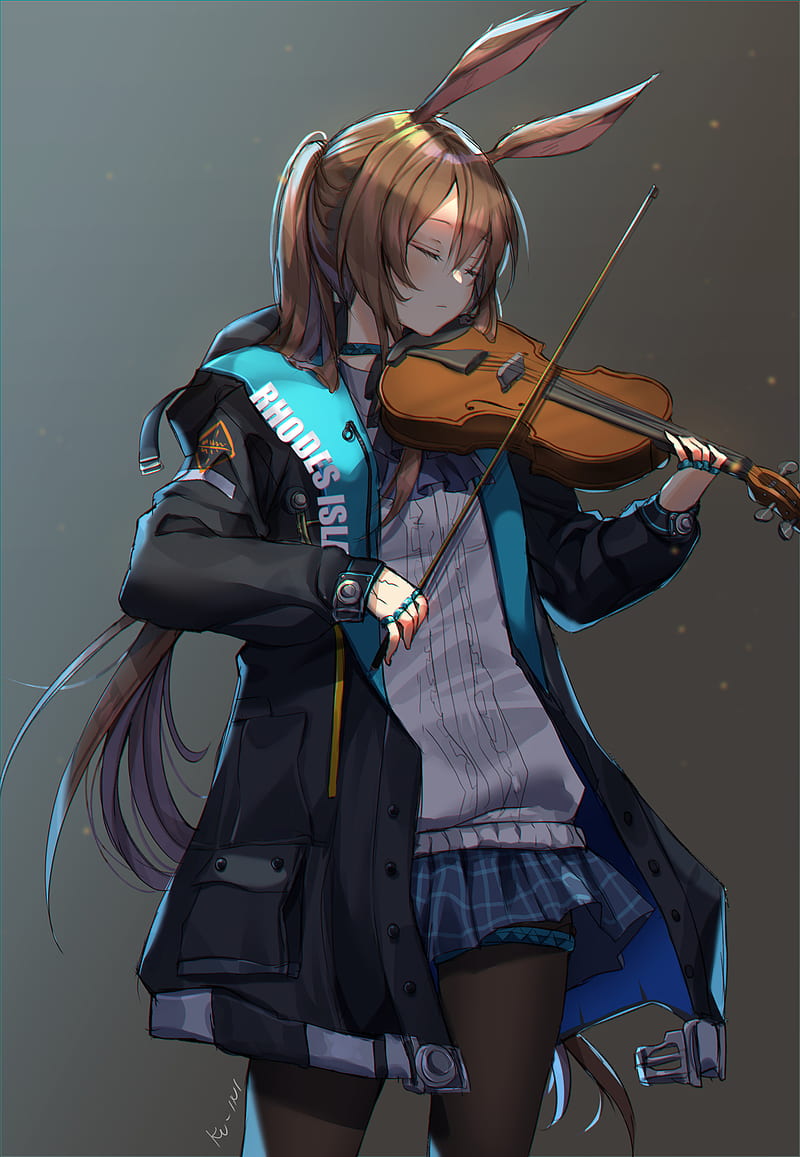 chica anime con fondo de pantalla de violín