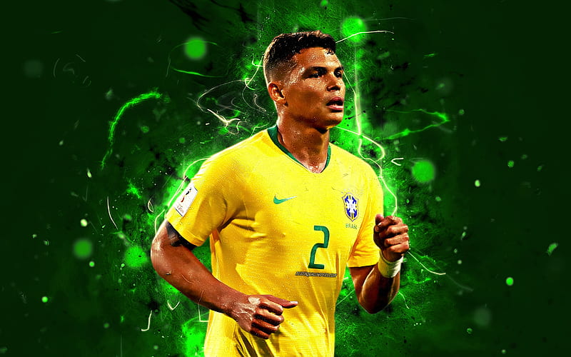 Thiago Silva, abstract art, Brazil National Team, football, soccer, Silva, neon lights, Brazilian football team, HD wallpaper