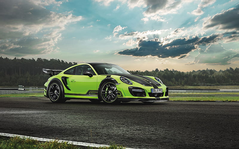 Porsche 911 Turbo GT, Street R, TechArt, sports coupe, tuning 911, German sports arena, green Porsche, 991 Porsche, HD wallpaper