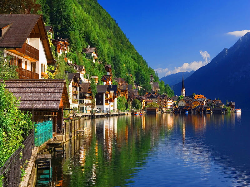 The beautiful Austria, houses, town, sky, clouds, europe, mountain,  destination, HD wallpaper | Peakpx