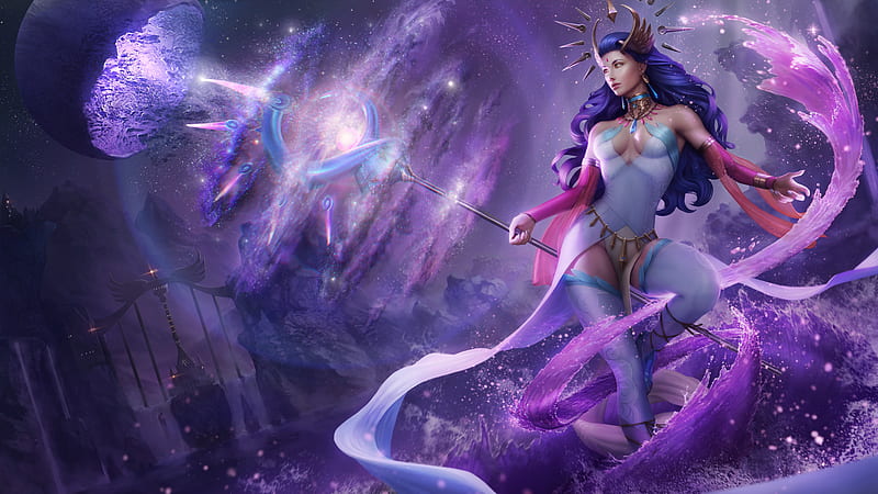 Lana Solaris, frumusete, fantasy, purple, luminos, girl, pink, HD wallpaper