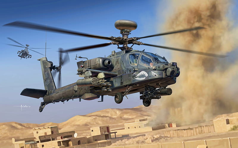 Boeing AH-64 Apache artwork, combat helicopter, US Army, combat aircraft, military helicopters, AH-64 Apache, US Air Force, HD wallpaper