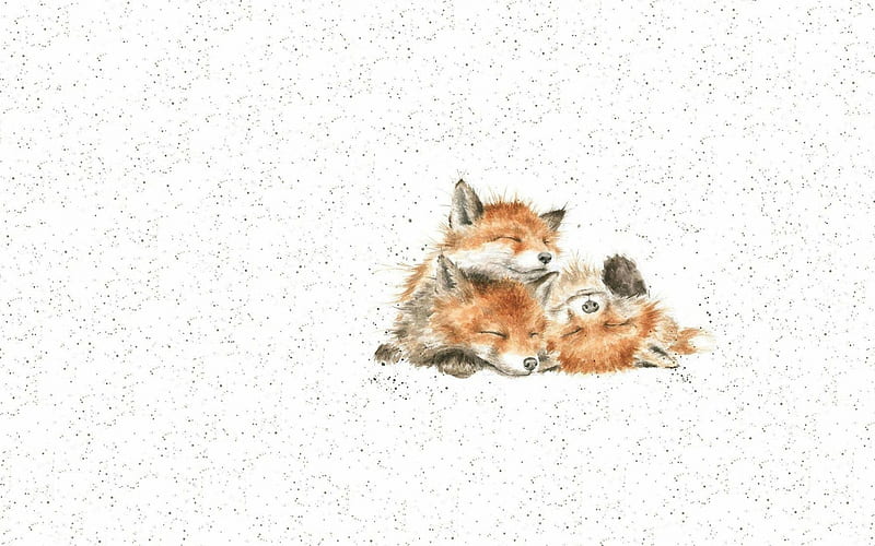 Fox Cubs Red Art Orange Baby Animalcute Cute Fox Trio Cub White Hd Wallpaper Peakpx
