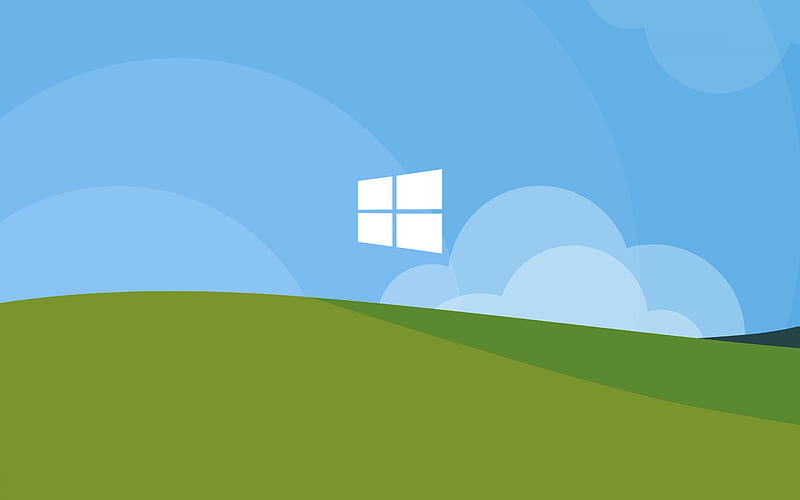 Windows logo, cartoon landscape, Windows, spring background, Windows emblem, Windows white logo, HD wallpaper
