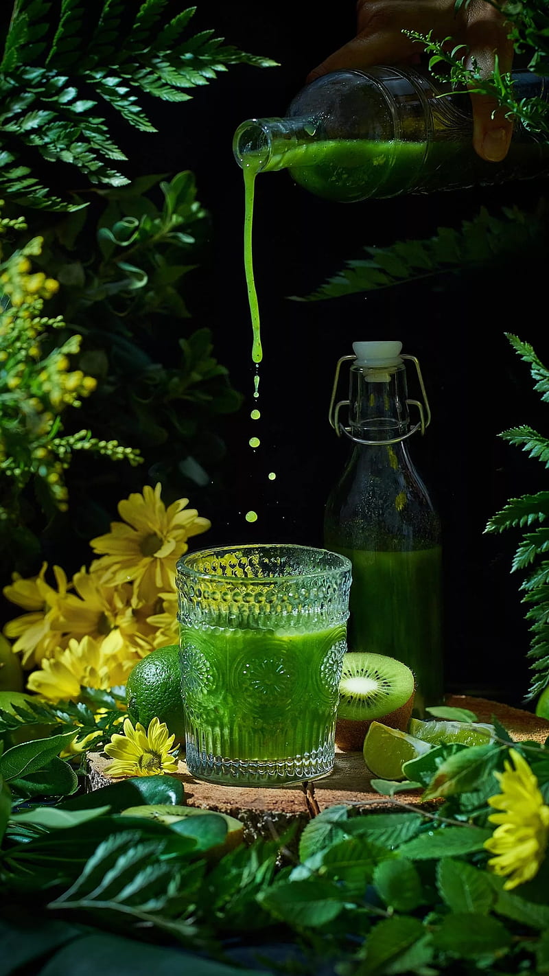 Kiwi juice, cup, decoration, fruit, green, kivi juice, HD phone wallpaper