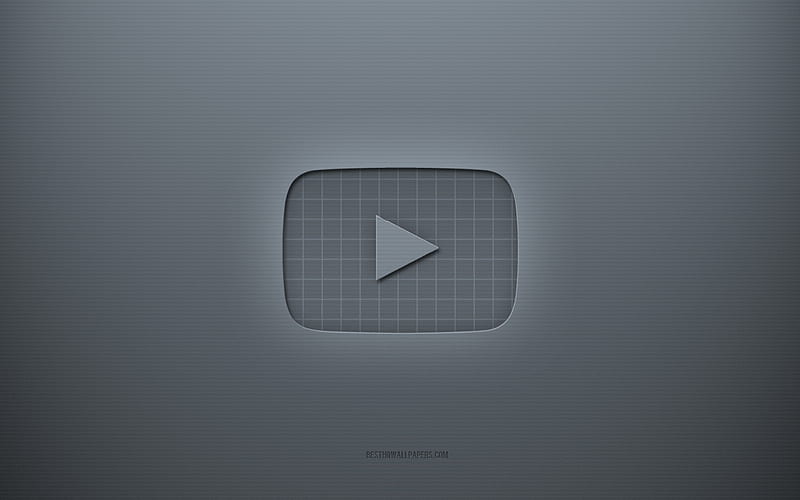 Youtube logo, gray creative background, Youtube emblem, gray paper texture, Youtube, gray background, Youtube 3d logo, HD wallpaper