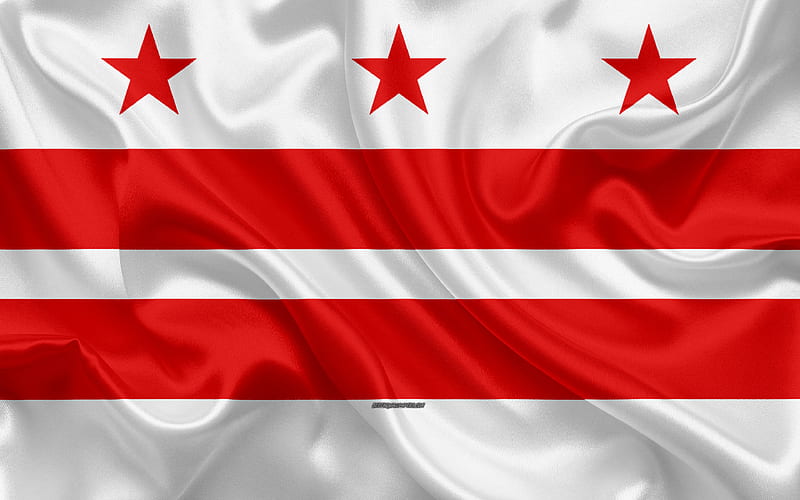 Flag of Washington silk texture, District of Columbia, American city, red white silk flag, Washington flag, Colombia, USA, art, United States of America, Washington, HD wallpaper