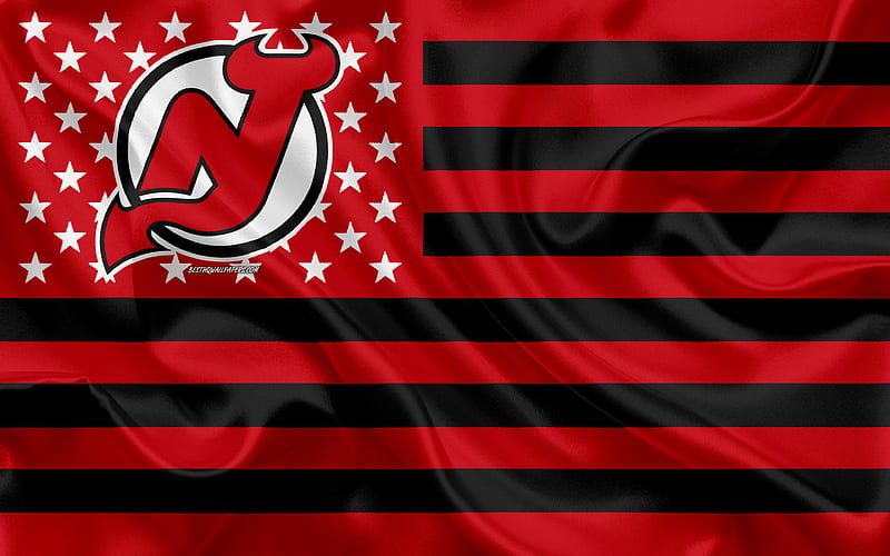 New Jersey Devils, American hockey club, American creative flag, red black flag, NHL, Newark, New Jersey, USA, logo, emblem, silk flag, National Hockey League, hockey, HD wallpaper