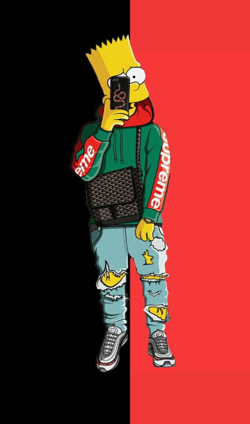 Supreme Bart, black, global, red, simpsons, HD phone wallpaper