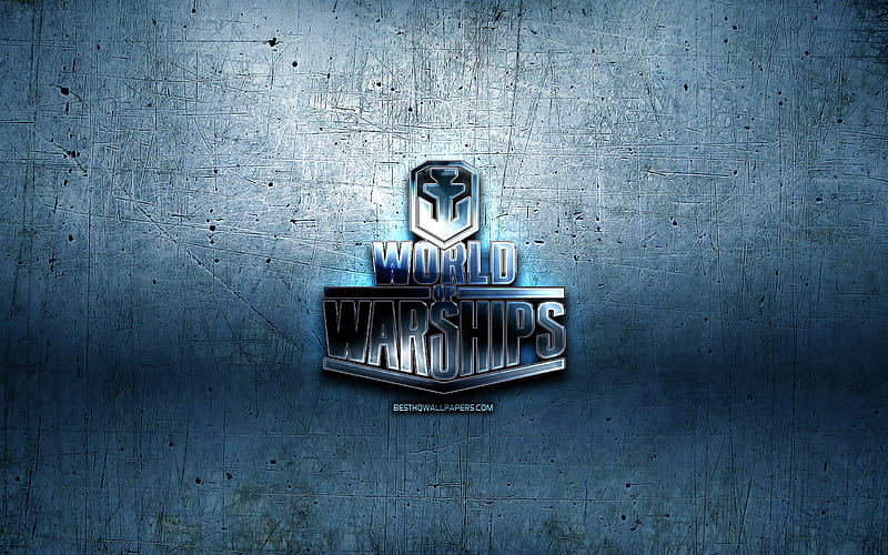 World of Warships metal logo, WoWS, blue metal background, artwork, World of Warships, brands, World of Warships 3D logo, creative, World of Warships logo, HD wallpaper