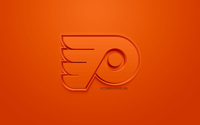 Philadelphia Flyers, American hockey club, creative 3D logo, orange background, 3d emblem, NHL, Philadelphia, Pennsylvania, USA, National Hockey League, 3d art, hockey, 3d logo, HD wallpaper