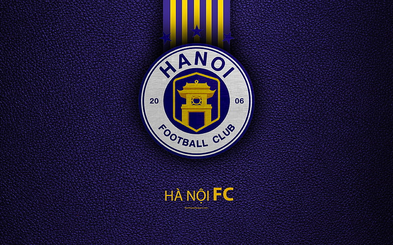 Ha Noi FC leather texture, logo, Vietnamese football club, purple yellow lines, emblem, creative art, V-League 1, Hanoi, Vietnam, football, Hanoi Football Club, HD wallpaper
