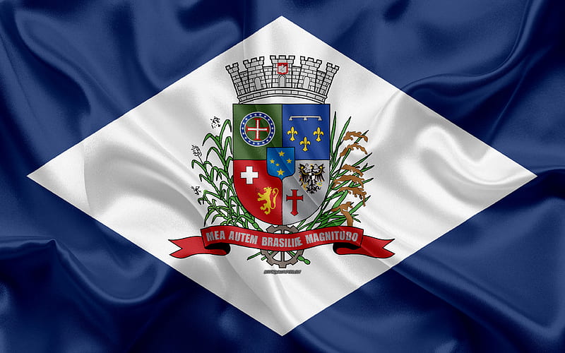Flag of Joinville silk texture, Brazilian city, white blue silk flag, Joinville flag, Santa Catarina, Brazil, art, South America, Joinville, HD wallpaper