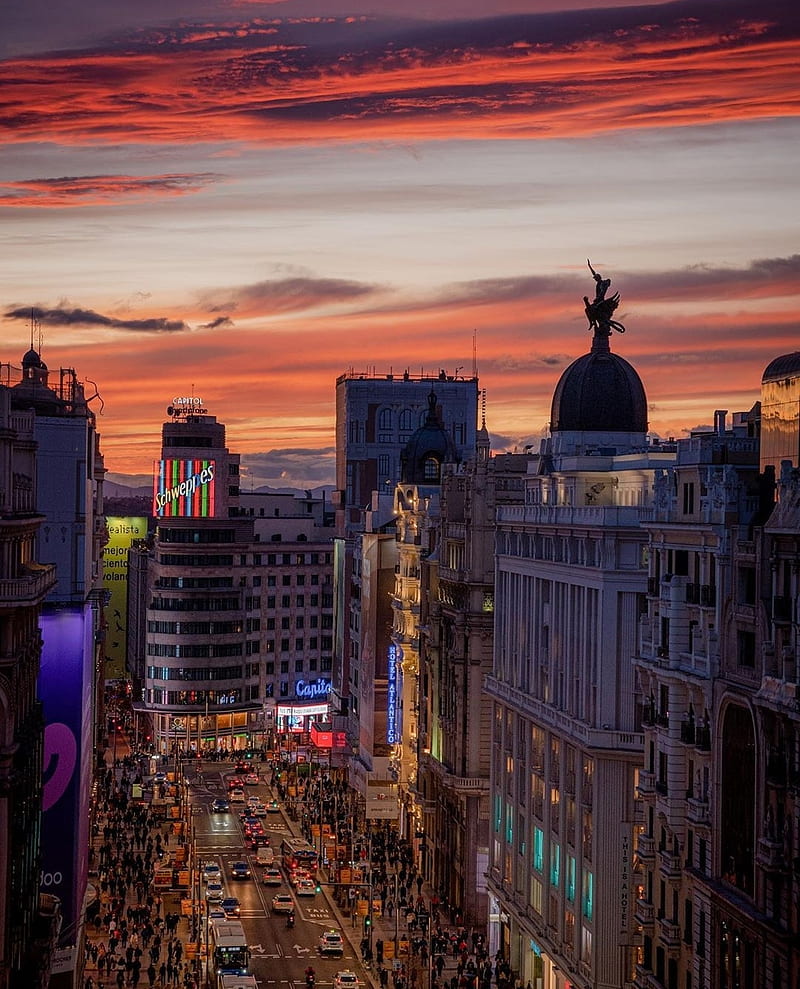 Gran Via Madrid, city, colorful, landscape, HD phone wallpaper