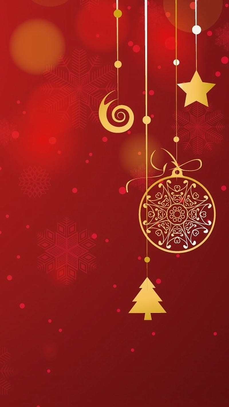 Christmas decoration, ball, bokeh, golden, red, star, tree, HD phone ...