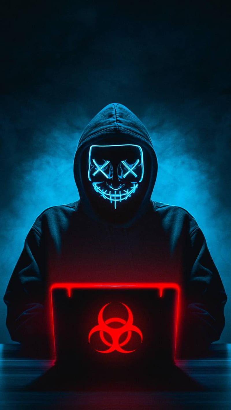 Neon Mask Hacker, hackers, lonely hacker, neon mask, HD phone wallpaper