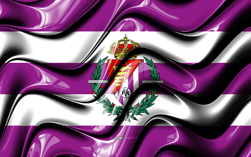 Real Valladolid flag violet and white 3D waves, LaLiga, spanish football club, Real Valladolid FC, football, Real Valladolid logo, La Liga, soccer, Real Valladolid CF, HD wallpaper