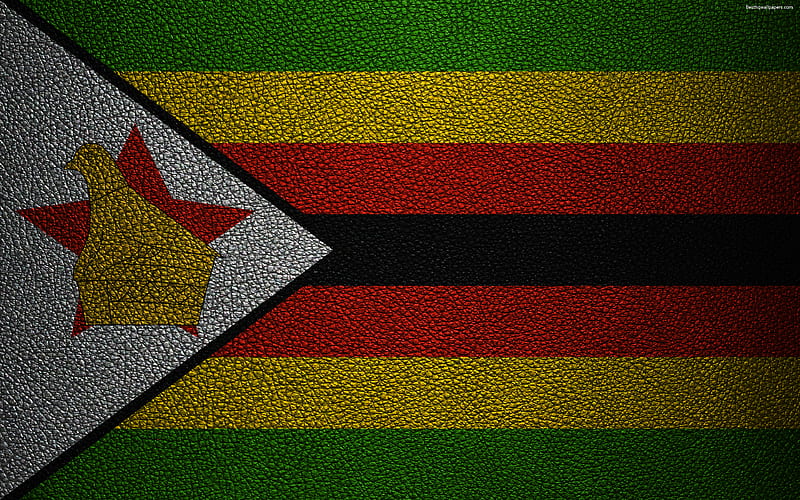 Flag of Zimbabwe leather texture, Africa, Zimbabwean flag, flags of African countries, Zimbabwe, HD wallpaper